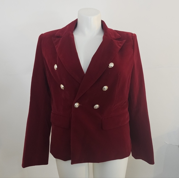 Elegant Velvet Double-Breasted Women's Jacket Blazer Dark Red Sz XL - Picture 2 of 7